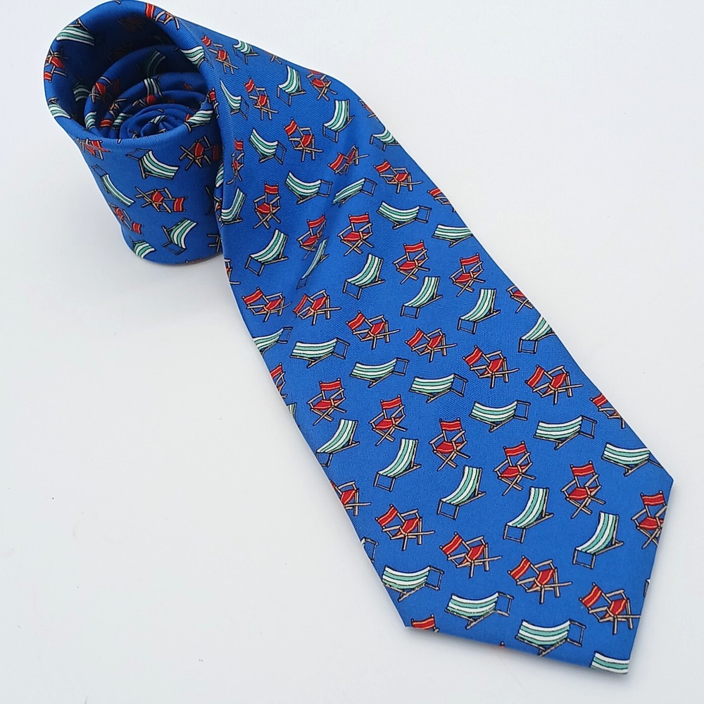 Utopia Men's Necktie Tie 100% Silk Hand Made Beach Chairs Blue Wide 4" x 58"